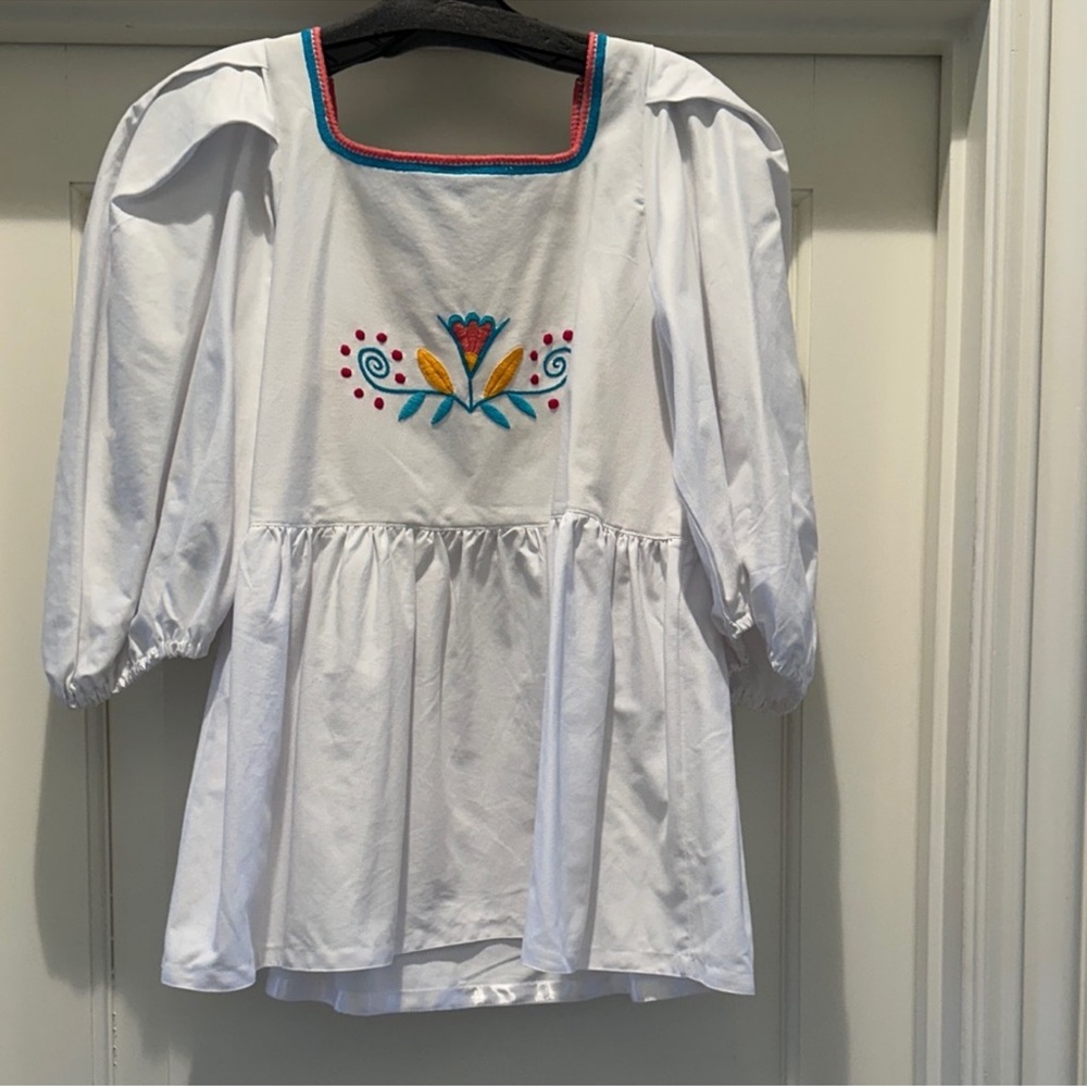 Mi Golondrina Mexico Embroidered Blouse Small White Cotton Folk Top - Picture 6 of 7